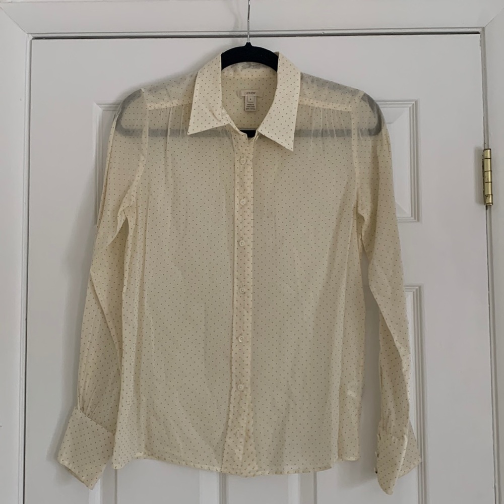 JCrew Clip dot blouse. Ivory and mustard/gold. 100% cotton. Size 4 .